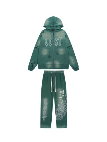 Hot diamond zipper Print washed Version Hoodie & Pants Set 2 colors 28465727