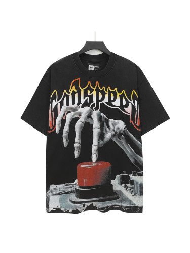 [Buy Two Get One Free]Skull Presses War Initiation Button Printed Washed Version Tee 2 colors 28499577