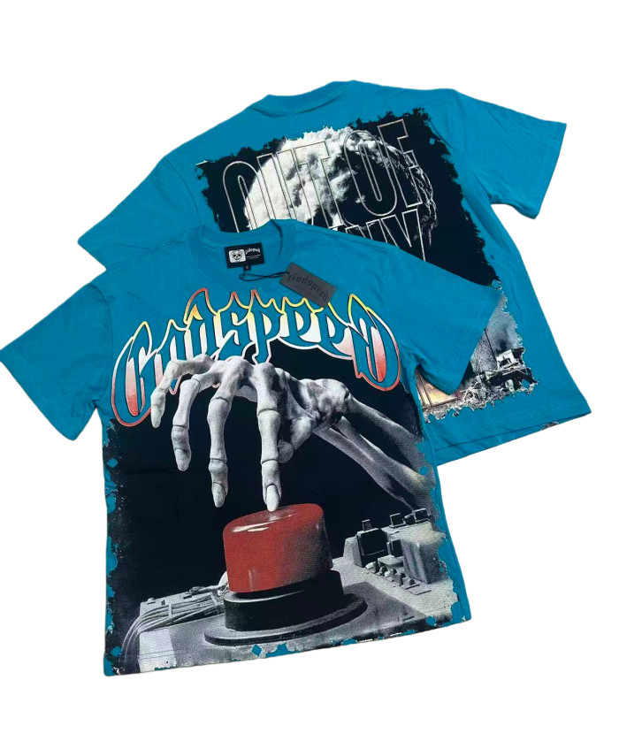 [Buy Two Get One Free]Skull Presses War Initiation Button Printed Washed Version Tee 2 colors 28499577