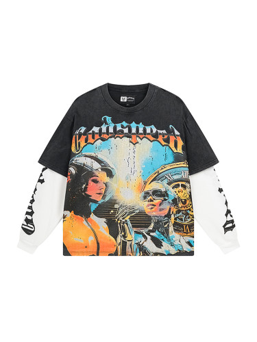 Robot Printed Washed Version Long Sleeve T-Shirt 3 colors 28452119