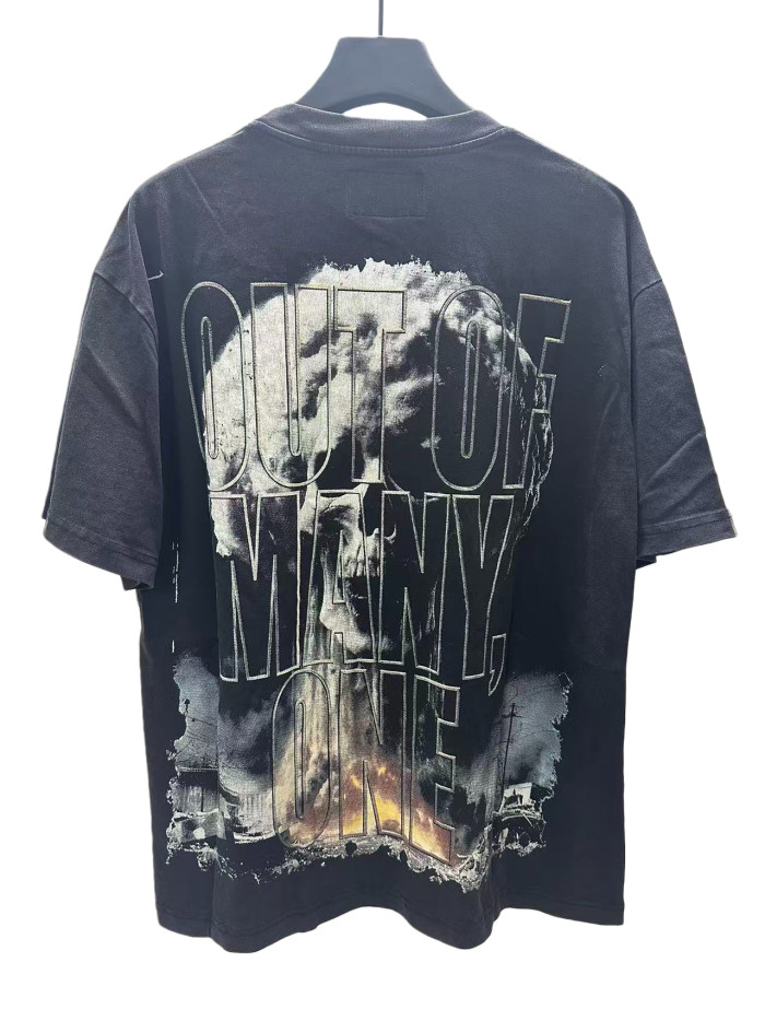 [Buy Two Get One Free]Skull Presses War Initiation Button Printed Washed Version Tee 2 colors 28499577