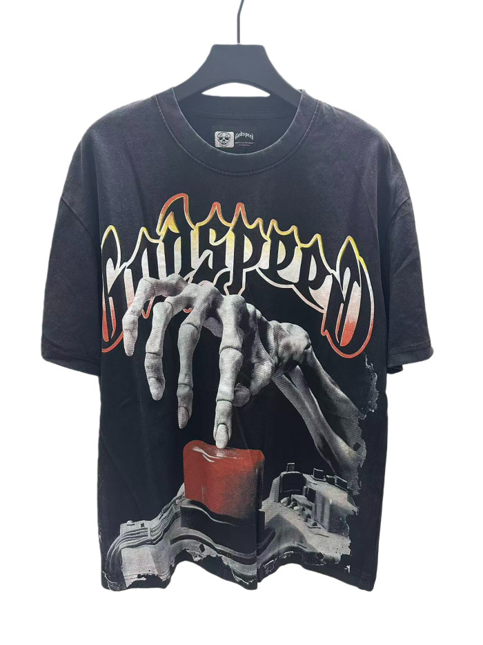 [Buy Two Get One Free]Skull Presses War Initiation Button Printed Washed Version Tee 2 colors 28499577