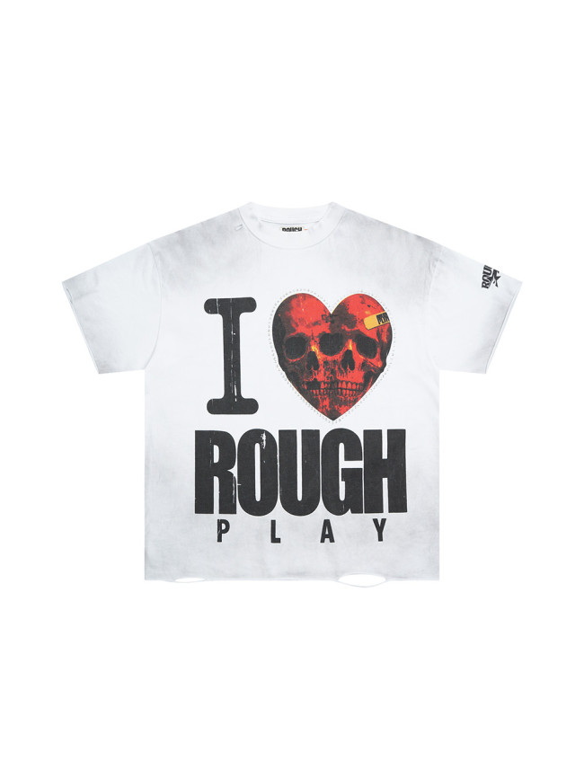 Skull Heart Large Letter Print Distressed Tee 28512743