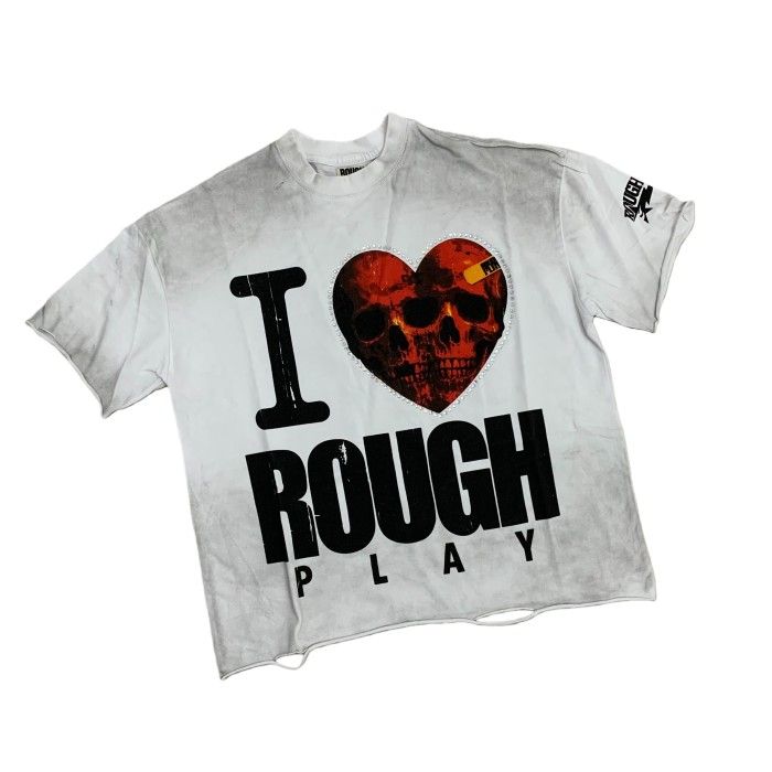 Skull Heart Large Letter Print Distressed Tee 28512743