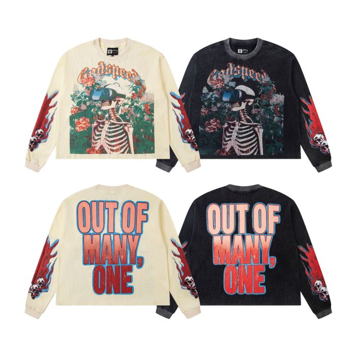 Skeleton with VR Glasses Printed Washed Version Long-Sleeve T-Shirt 2 colors 28512646