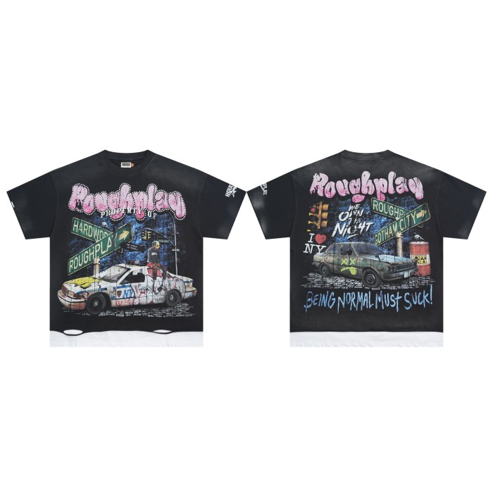Police Car Graffiti Alphabet Diamond Print Distressed Tee 28512721