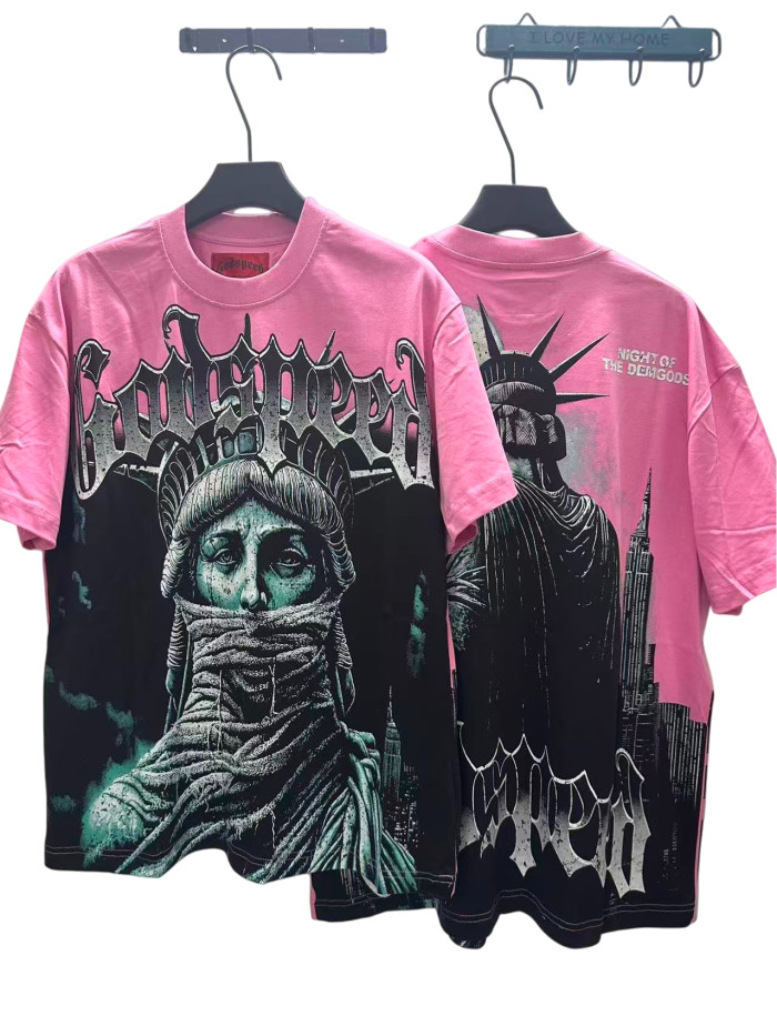 [Buy Two Get One Free]Masked Statue Print Washed Version Tee 2 colors 28515266