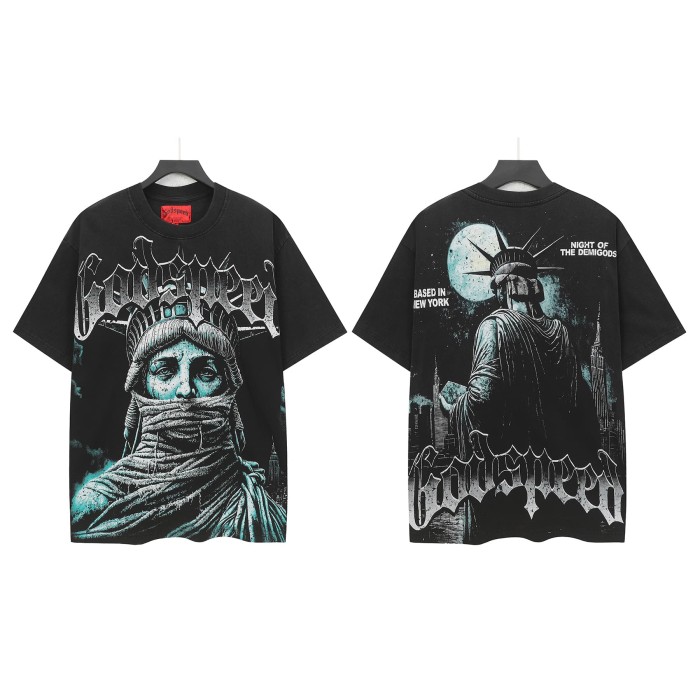 [Buy Two Get One Free]Masked Statue Print Washed Version Tee 2 colors 28515266