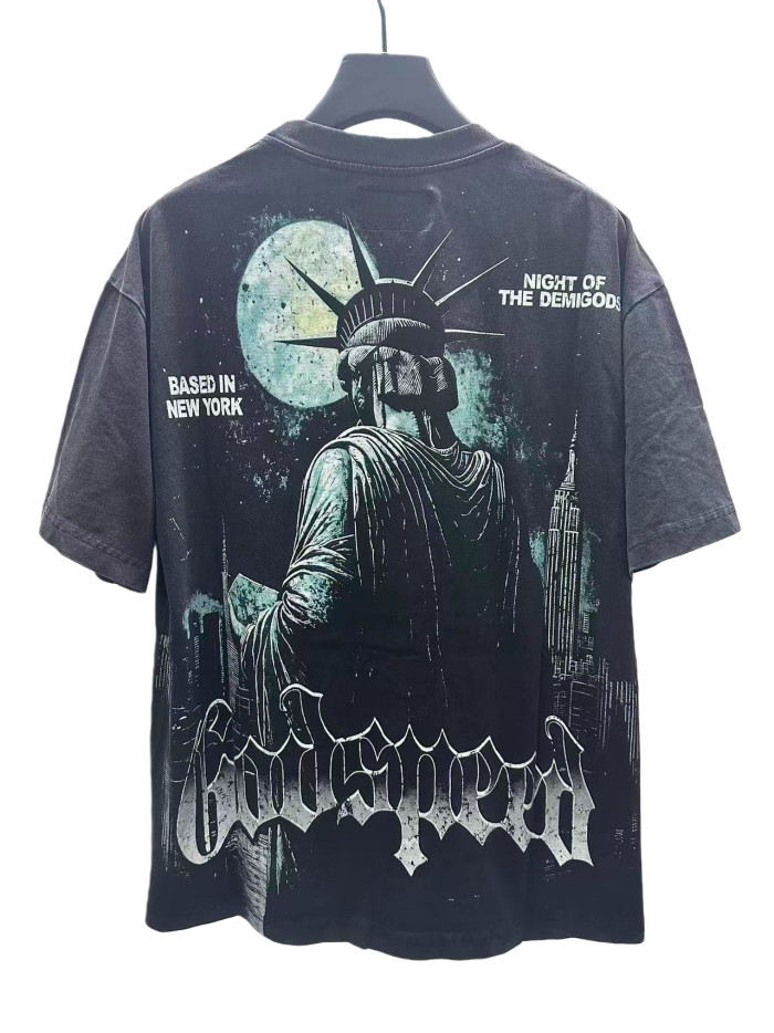 [Buy Two Get One Free]Masked Statue Print Washed Version Tee 2 colors 28515266