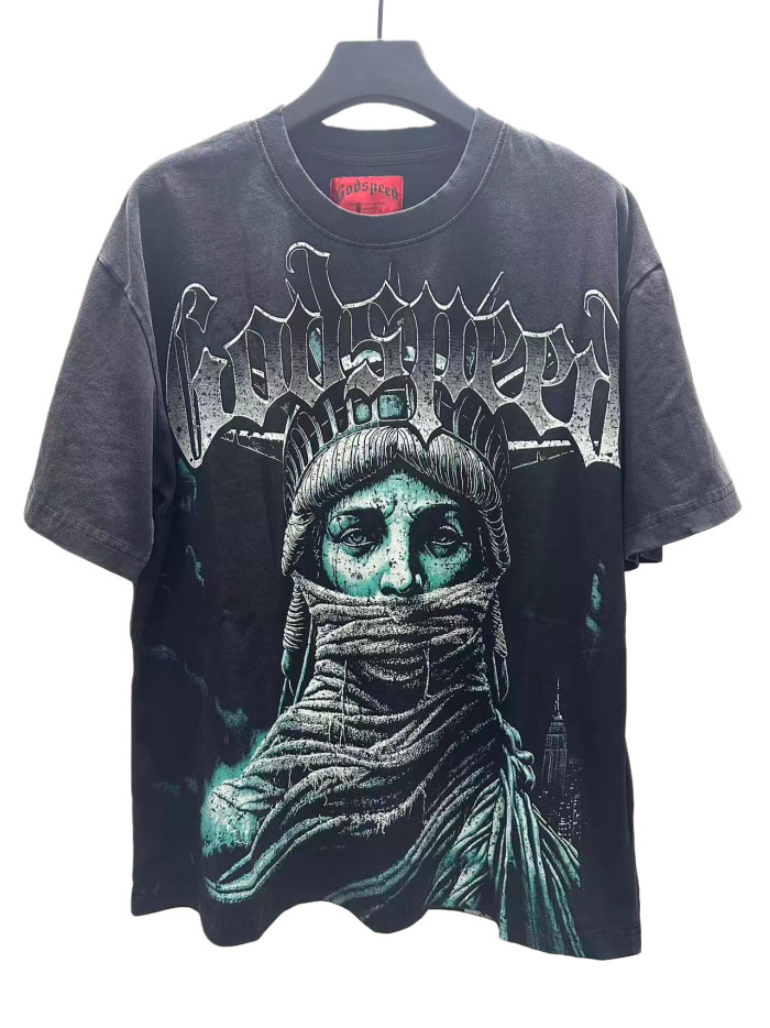 [Buy Two Get One Free]Masked Statue Print Washed Version Tee 2 colors 28515266