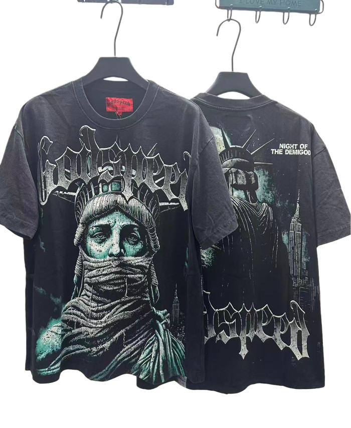 [Buy Two Get One Free]Masked Statue Print Washed Version Tee 2 colors 28515266