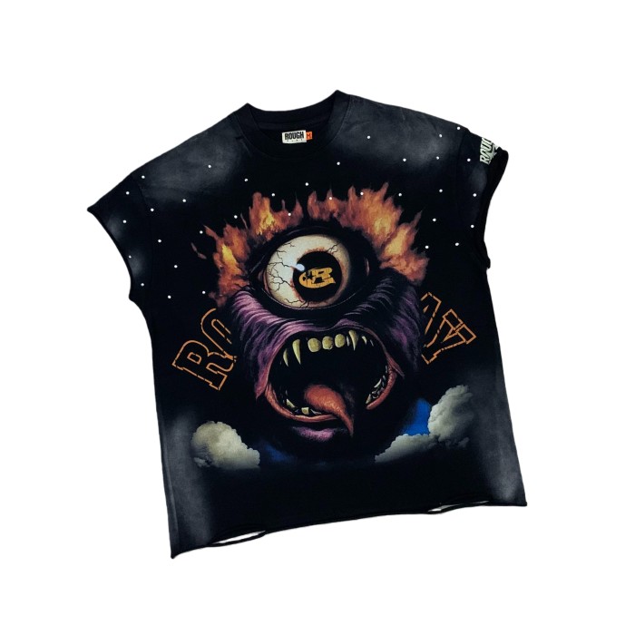 Monster Eye Print Rhinestone Distressed Vest 28519062