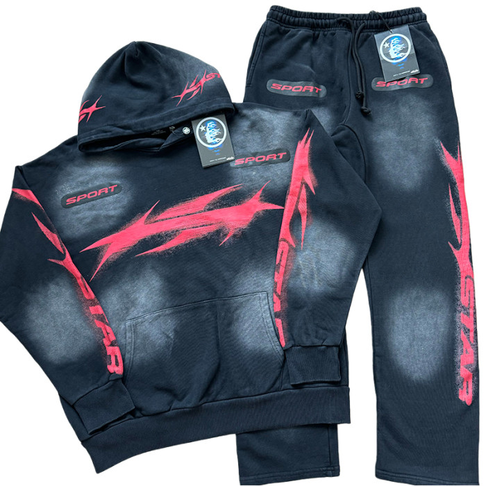 Sport Red Logo Print Washed Version hoodie & pants set 28519162