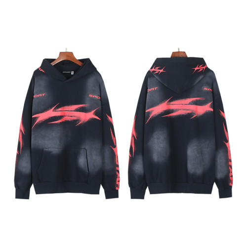[Buy One Get One Free]  Sport Red Logo Print Washed Version hoodie & pants set 28519162
