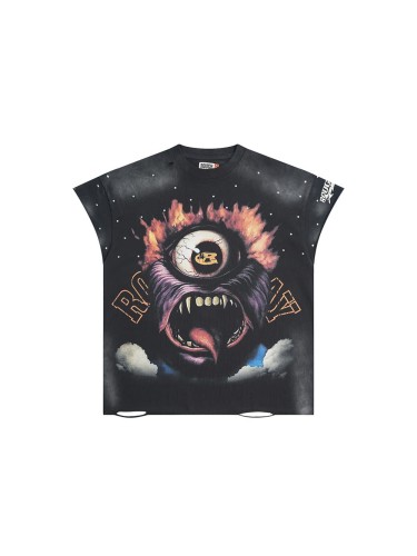 Monster Eye Print Rhinestone Distressed Vest 28519062