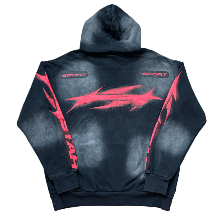Sport Red Logo Print Washed Version hoodie & pants set 28519162