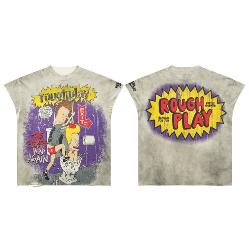 Rhinestone Letter Playful Cartoon Print Distressed Vest 28529872