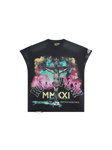 Rhinestone Letter Jesus Cross Print Washed Version Vest 28529875