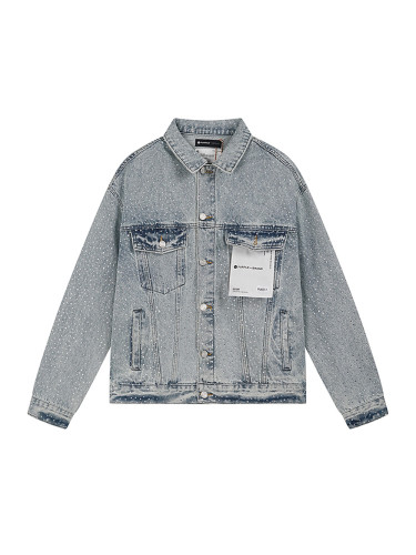 Full-Print Rhinestone Letter Print Denim Jacket 28531568
