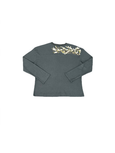 Floral Embroidered Waffle-Weave Long Seeve T-Shirt 28559489