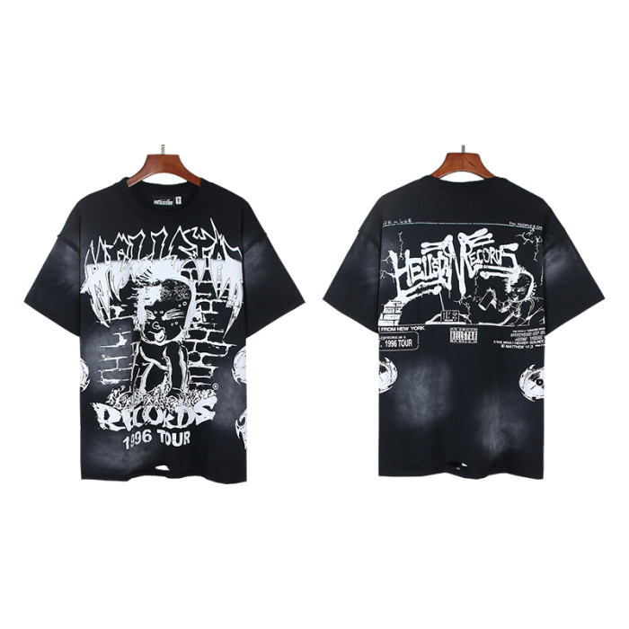 Patterned Letter Print Washed Distressed Reverse-Stitch Tee 2 colors 28559321