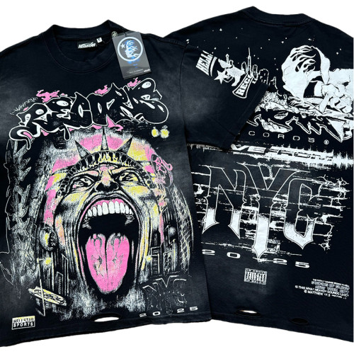 [Buy Two Get One Free]Parody Portrait Print Washed Version Distressed Tee 28559317