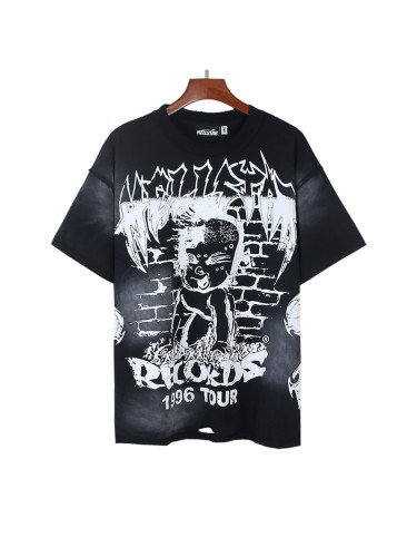 [Buy Two Get One Free]Patterned Letter Print Washed Distressed Reverse-Stitch Tee 2 colors 28559321