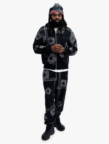 1:1 quality version Houndstooth Cotton Fleece Zipper Hoodie & Pants Set 3 colors 28566172