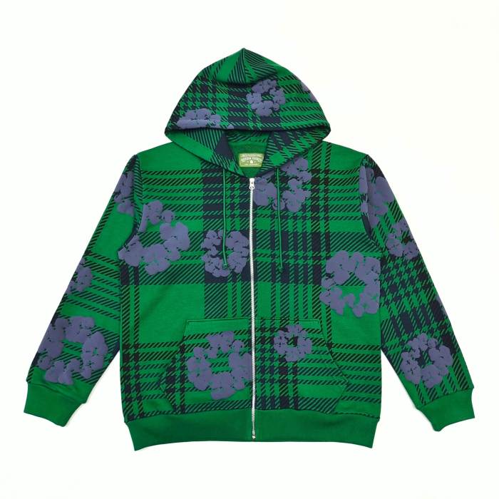 1:1 quality version Houndstooth Cotton Fleece Zipper Hoodie & Pants Set 3 colors 28566172
