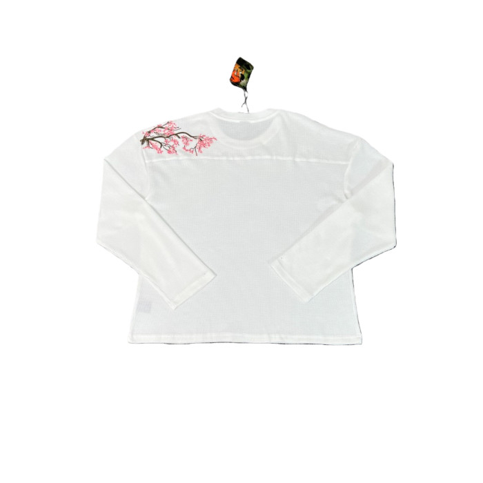 [50% Off]Derschutze Cherry Blossom Embroidered Waffle Weave Long Sleeve T-Shirt 28565684