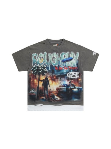 Skeleton Street Lamp Hotfix Rhinestone Print Washed Version Tee 28572223