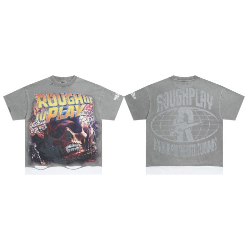 Crimson Skull Hotfix Rhinestone Print Washed Version Tee 28572224