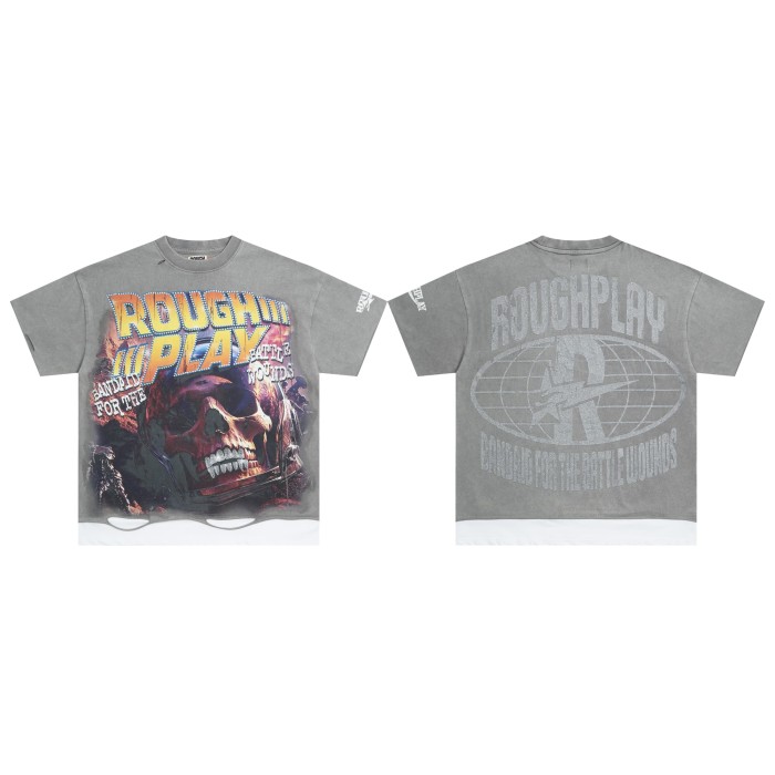 Crimson Skull Hotfix Rhinestone Print Washed Version Tee 28572224