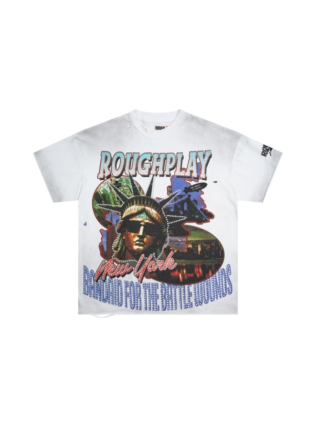 Statue of Liberty Head Hotfix Rhinestone Print Washed Version Tee 28572229