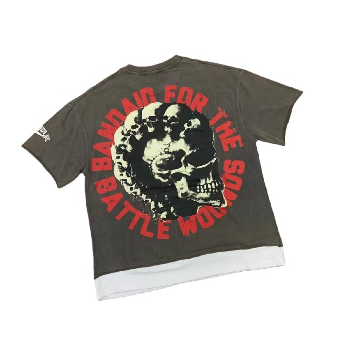 Skeleton Street Lamp Hotfix Rhinestone Print Washed Version Tee 28572223