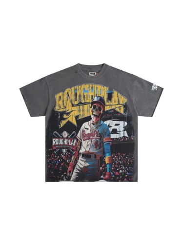 Baseball player Skull Hotfix Rhinestone Print Washed Version Tee 28572231