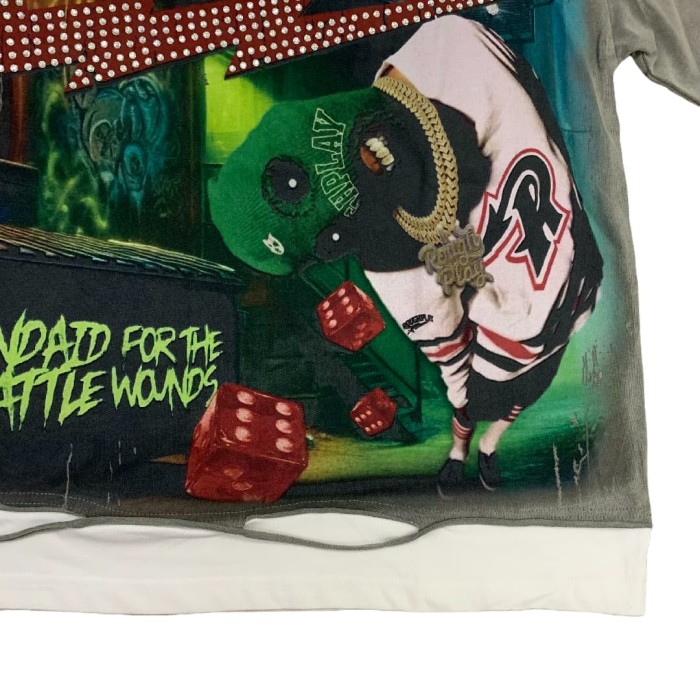 Green Hood Hotfix Rhinestone Print Washed Version Tee 28572226
