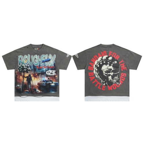 Skeleton Street Lamp Hotfix Rhinestone Print Washed Version Tee 28572223