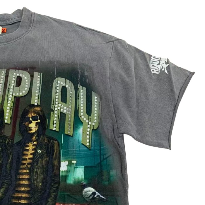 Skeleton sisters 4 Hotfix Rhinestone Print Washed Version Tee 28572230