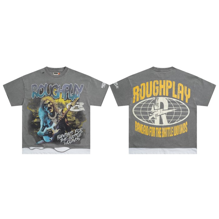 Guitar Skull Hotfix Rhinestone Print Washed Version Tee 28572225
