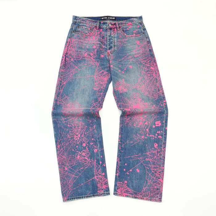 [Big & Tall for weights up to 220 lbs]1:1 quality version Full-Print Pink Spiderweb Denim Jeans 28572240