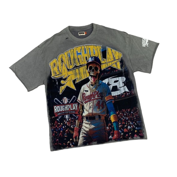 Baseball player Skull Hotfix Rhinestone Print Washed Version Tee 28572231
