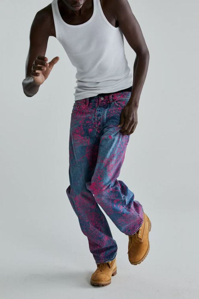 [Big & Tall for weights up to 220 lbs]1:1 quality version Full-Print Pink Spiderweb Denim Jeans 28572240