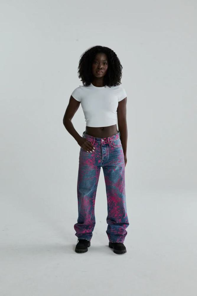 [Big & Tall for weights up to 220 lbs]1:1 quality version Full-Print Pink Spiderweb Denim Jeans 28572240
