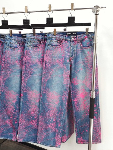 [Big & Tall for weights up to 220 lbs]1:1 quality version Full-Print Pink Spiderweb Denim Jeans 28572240