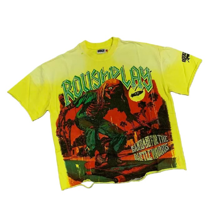 Skateboard skeleton Hotfix Rhinestone Print Washed Version Tee 28572232