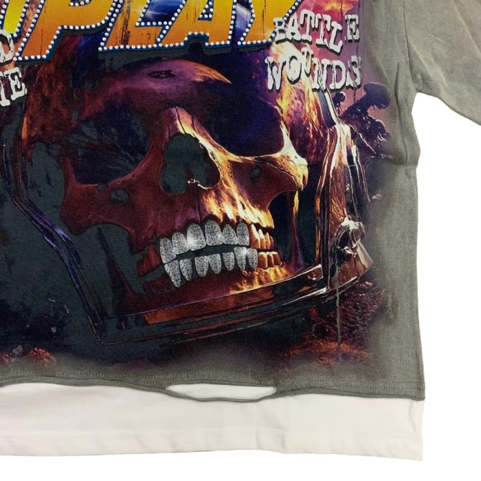 Crimson Skull Hotfix Rhinestone Print Washed Version Tee 28572224