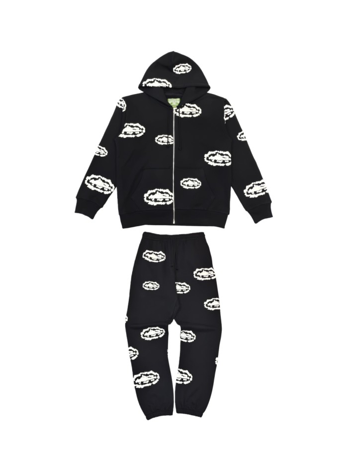 1:1 quality version Cloud Flower Print Zipper Hoodie & Pants Set 28572259