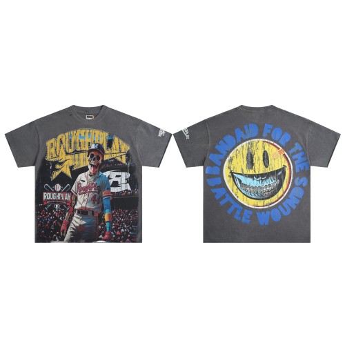 Baseball player Skull Hotfix Rhinestone Print Washed Version Tee 28572231