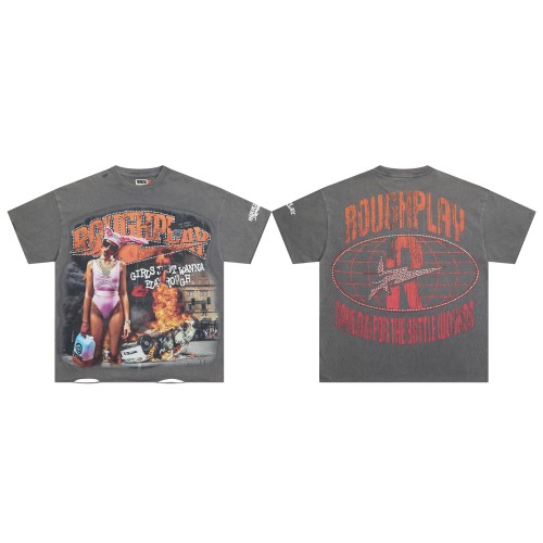 Flaming Pink Lady Hotfix Rhinestone Print Washed Version Tee 28572228